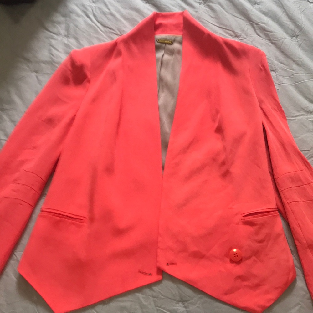 Rebecca Minkoff silk blazer in coral.